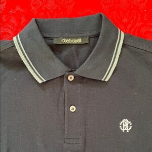Roberto Cavalli Blue Polo with Grey Accents Size M Like New